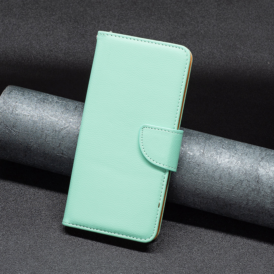 Uniqkart for iPhone 15 Plus Dustproof PU Leather Cell Phone Cover Wallet Litchi Texture Flip Stand Case with Strap - Green Uniqkart for iPhone 15 Plus Dustproof PU Leather Cell Phone Cover Wallet Litchi Texture Flip Stand Case with Strap - Green